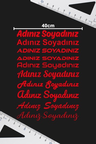 Ad Soyad Sticker - İsim Sticker - İsim Soyisim Sticker - Oto Sticker - Araba Sticker - 40cm- Kırmızı