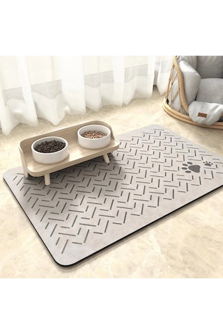 MatGo Pati Çizgi Patili Su Geçirmez Kaymaz Krem Kedi Köpek Mama Paspası Matı 50 x 70 CM