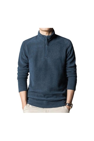 Erkekler Sonbahar Kış Kazak Fermuar Stand Yaka Uzun Kollu Kalın Polar Polar Düz Renk Uzun Kollu Boyun Koruma Orta Uzunlukta Yumuşak Rahat Mavi