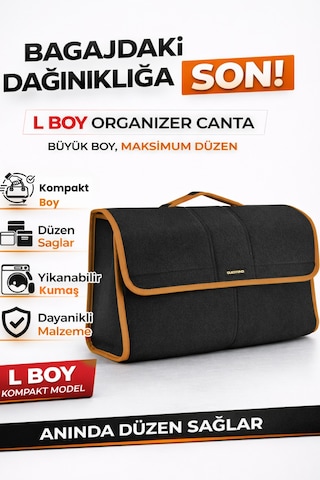 Oto Bagaj Organizer Bagaj Çantası L Boy Kaymaz Cırt Bantlı Velur Kompakt Düzenleyici - Vlx5