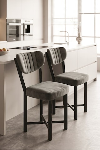 Sandalye 2 Adet Baby Face Kumaş Metal Ayak Modern Mutfak Sandalyesi Cafe Balkon Ofis Elma Antrasit