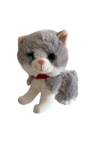 Sesli Ayakta Miyavlayan 28 Cm Peluş Kedi Oyuncak - Gri Gri