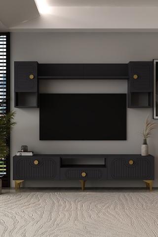 180dhdtüç3aa Hera Lazer Desenli Tv Ünitesi Takımı Antrasit-altın