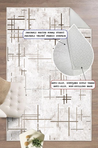 Modern Dijital Baskılı Halı Yıkanabilir Kaydırmaz Taban Salon Halısı Mutfak Halısı Koridor Halı krem