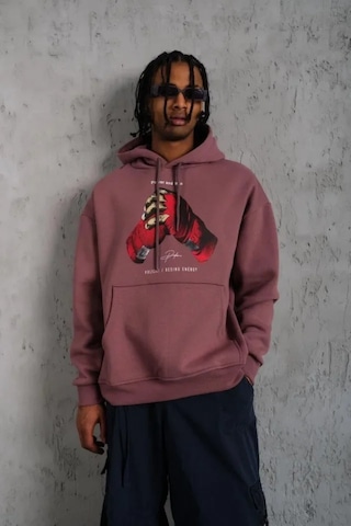 Veraura Lifestyle Erkek Eldiven Baskılı Kapüşonlu Sweat - Gül Kurusu Gülkurusu