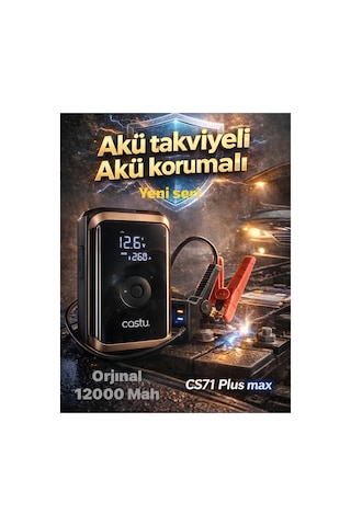 Cs71 Plus 12000mah Akü Takviye Cihazı 4 Ü 1 Arada Jump Starter Kompresör Powerbank 150 Psı