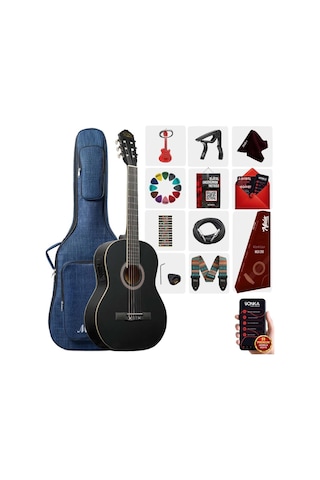 Midex Mgx-200mbk-eq Ekolayzerli Profesyonel Elektro Klasik Gitar Seti Mat Siyah 4/4 Üst Segment