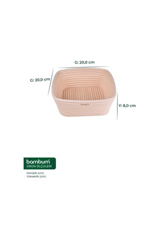 Bambum Puder - Ekmek Mayalama Sepeti Kare 20 Cm Ahşap
