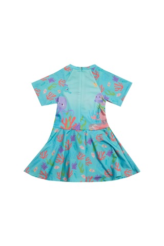 Uv Korumalı Kısa Kollu Şortlu Elbise Mayo Kız Çocuk Yüzücü Mayo 5229 Mint Mint