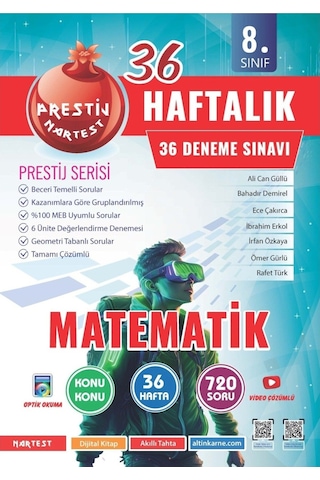 Nartest 8. Sınıf 36 Haftalık Matematik Denemeleri Prestij Serisi