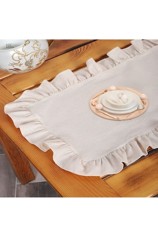 Dnc Home Tekstil Ndchome Keten Krem Fırfırlı Runner Masa Örtüsü Krem