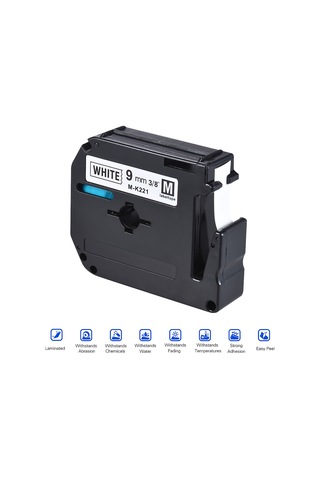 Yuntech01 Brother M-k221 9mm Beyaz Arka Plan Siyah Yazı Etiket Bandı - 8m Uzunluk, Plastik Malzeme, Siyah-gri Kasa Rastgele