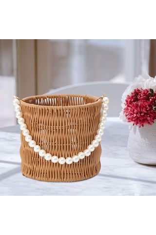 Suntek Magideal İmitasyon Rattan Sepet Çiçek Sepeti Yuvarlak-16x14,5cm