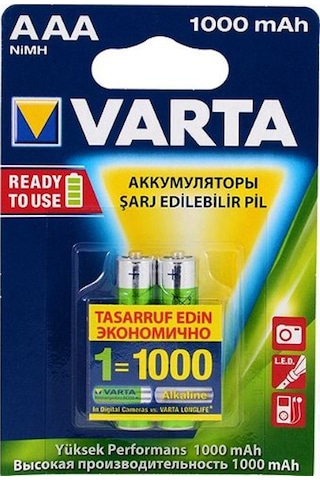 Varta 5703 1000 mAh AAA Ni-MH Şarj Edilebilir İnce Kalem Pil 2'li