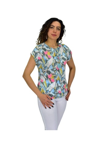 Kadın Kısa Kol Baskılı Bluz Bgl-st04704 Mint-Yeşili