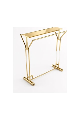 Elbise Askı Stand Gold Renk Kaplama Çift Yönlü Butik Orta Standı Ve Askısı Altın