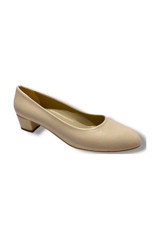 C-shoes Tr30-25 Deri Oval Burun Kalın Topuklu Kadın Ayakkabı 41-42 Krem