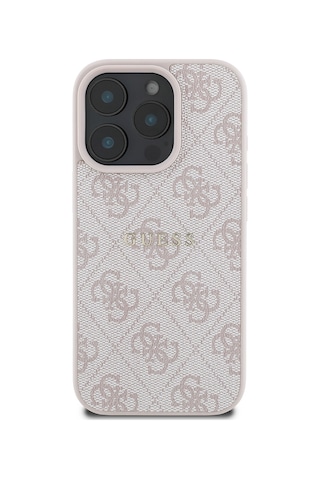 Apple Uyumlu iPhone 15 Pro Kılıf Guess Lisanslı Magsafe Şarj Özellikli 4g Desen Yazı Logolu Kapak Pembe