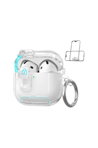 Apple Uyumlu AirPods 4. Nesil İle Kılıf Standlı Kilitli Tpu Premium Matte Trip Case Şeffaf