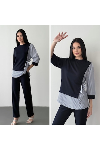 Gömlek Detaylı Model Kumaş Takım Mavi