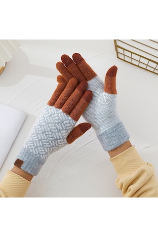 Kalın Yün Kadın Eldiven: Kışlık, Dokunmatik-kahverengi Kahverengi