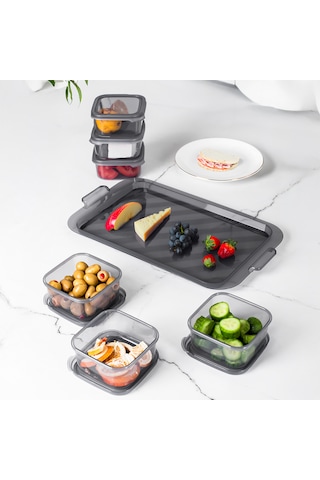 Porsima 2043 Tepsili 6 Bölmeli Kahvaltılık Seti Füme