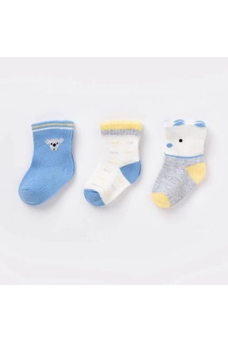 Biorganic Papyonlu Koala 3'lü Bebek Çorabı 68447 Mavi