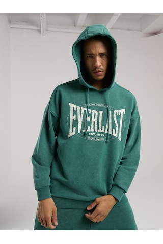 Everlast Authentic Boxing Oversize Koyu Yeşil Erkek Kapüşonlu Sweatshirt Koyu Yeşil
