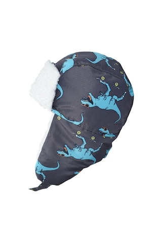 Su Geçirmez Erkek Çocuk Bere Eldiven Set 4-8 Yaş Kayak Snowboard Bere Eldiven Gri Mavi Dino Gri