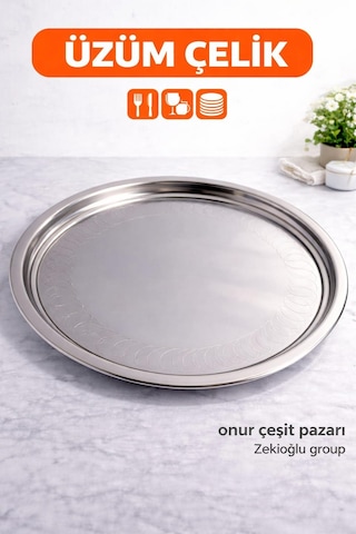 Çelik Tepsi No :11 Çelik Sini Yemek Tepsisi Paslanmaz Tepsi Yuvarlak Gri
