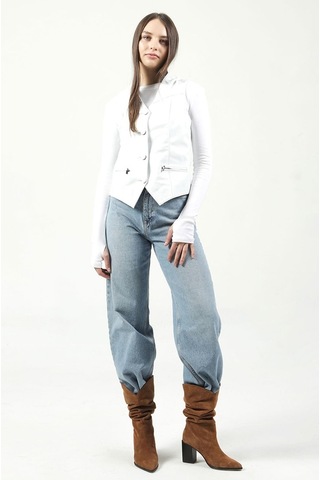 Dericlub Dc-001 Hakiki Deri Kadın Yelek Beyaz