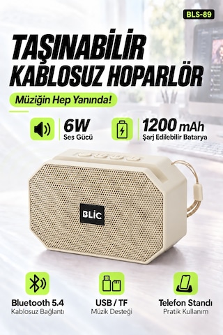 Blic Bls-89 Bluetooth 5.4 Taşınabilir Hoparlör Beyaz 6w Rms, Telefon Standlı, Usb Ve Tf Kart Destekl