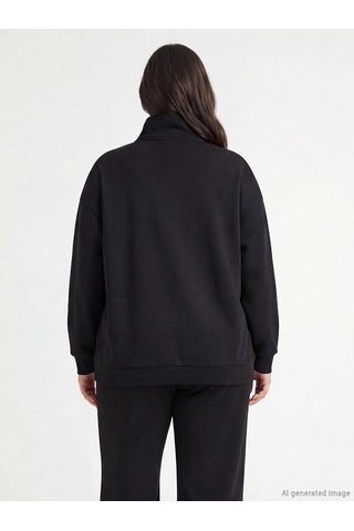 Lcw Modest Siyah Dik Yaka Oversize Kadın Sweatshirt