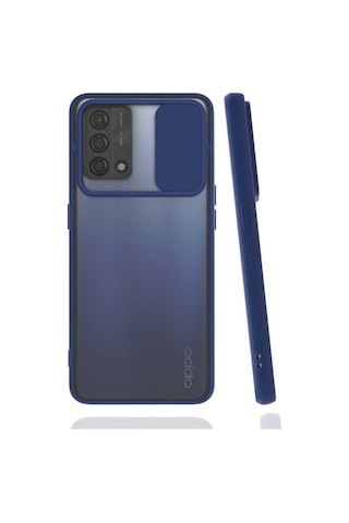 Noktaks - Oppo Uyumlu Oppo A74 4g - Kılıf Slayt Sürgülü Arkası Buzlu Lensi Kapak - Lacivert T18093 Lacivert