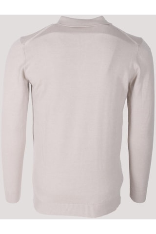 Erkek Polo Yaka Triko Bej Slim Fit Yarım Fermuarlı Balık Sırt Desenli Pamuklu Kazak Ncs Jeans 3006-bej Bej