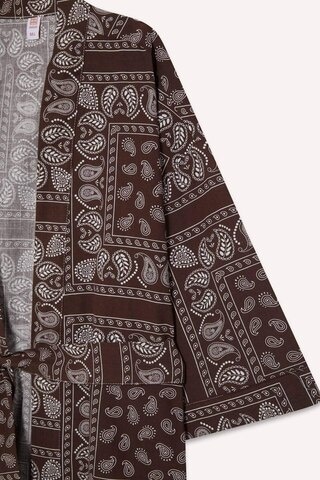 Defacto Regular Fit Desenli Kuşaklı Pamuklu Kimono-fall İn Love D0453ax25spbn341 Kahve