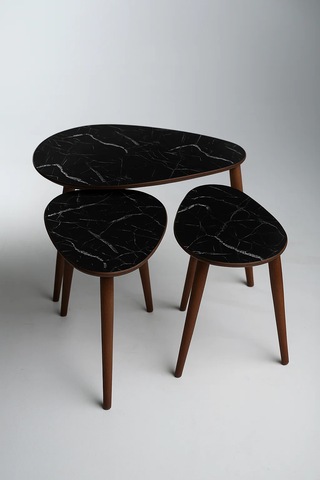 Paris 3'lü Zigon Sehpa &100 Mdf Siyah Mermer Desen