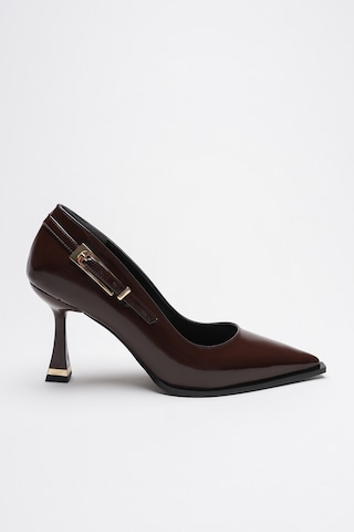 Alewomen Poni Kahve Rugan 10 Cm Topuklu Kadın Stiletto Kahverengi