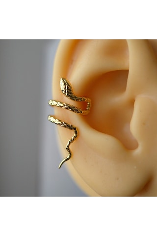 Gold Renkli Çelik Yılan Model Earcuff Yılan Sıkıştırma Kıkırdak K Renkli