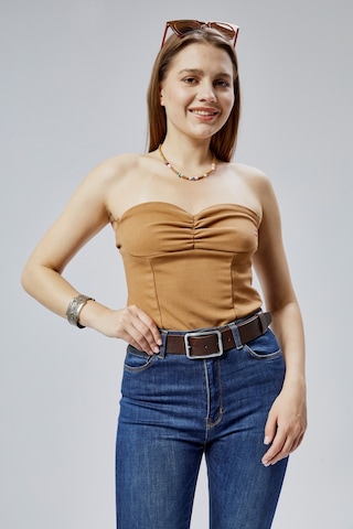 %100 Hakiki Deri Şık Kadın Kemeri 4 Cm Kahverengi