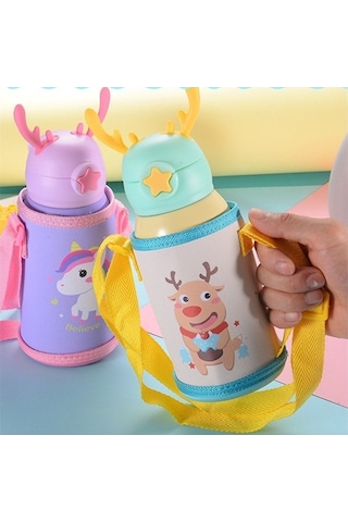 Dayanıklı Paslanmaz Çelik Çocuk Matarası, Yalıtımlı Taşınabilir Suluk, 500 Ml Kapasiteli Spor Ve Okul İçin Pratik Su Şişesi Gri