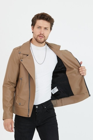 Erkek Vizyon Yeni Sezon Çapraz Fermuarlı Deri Ceket Mont-Vizon