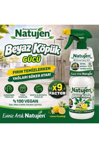 Natujen Genel Amaçlı Temizleyici Beyaz Köpük Gücü Limon Ferahlığı X9 Factor 2x1000 Ml. 2'li Set