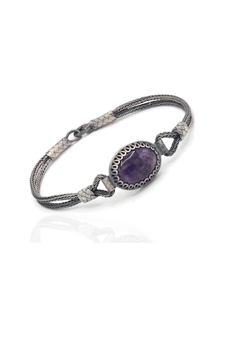 Ametist Taşlı 1000 Ayar Kazaziye Gümüş Bileklik 201022309