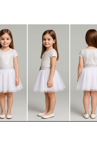 Gala Kız Çocuk Beli Lastikli Tütülü Etek Beyaz