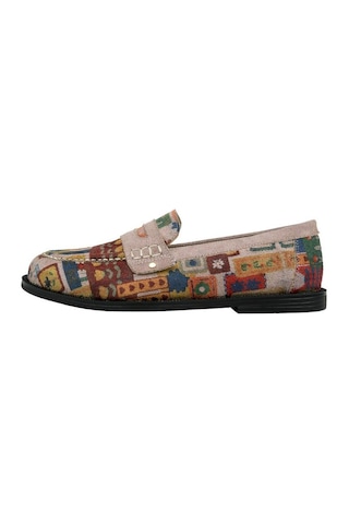 Kadın Vegan Deri Krem Loafer - Anatolian Patterns Tasarım Çok Renkli