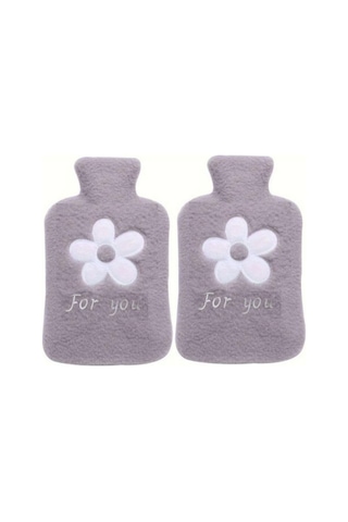 2 Adet Sıcak Su Torbası Peluş Papatya Desenli Gri 21x13,5x2cm 500 Ml Gri