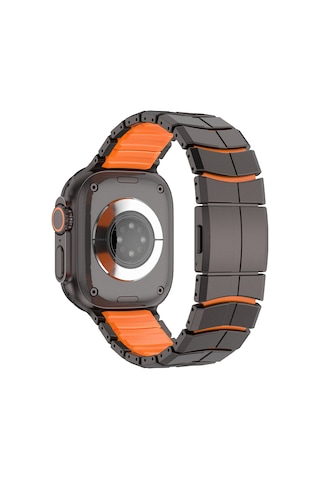Watch Ultra 49mm Uyumlu Mohseven İwatch Titancore No.1 Metal Kordon Siyah - Turuncu