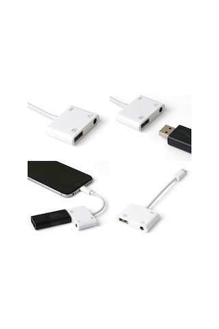 Apple Uyumlu iPhone Lightning 3.5 Mm Kulaklık Ve Usb 3.0 Kamera Hub Adaptör