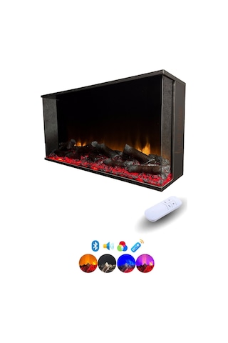 Arif Şömine Dekoratif Elektrikli Şömine - 100x35x25 Cm - Kumanda, Bluetooth Hoparlör Ve Odun Sesi